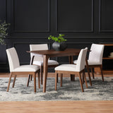 5 Piece Dining Set With Table And Upholstered Chairs - Light Beige / Walnut