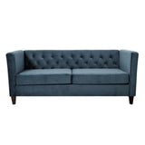 Button Tufted 3 Seater Sofa, Upholstered Couch For Living Room - Navy Blue
