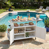 Foldable Outdoor Kitchen Island With Lockable Wheels, Storage Cabinet And Towel Rack For Patio