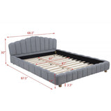 Queen Upholstered Platform Bed, Low Profile Frame - Light Blue