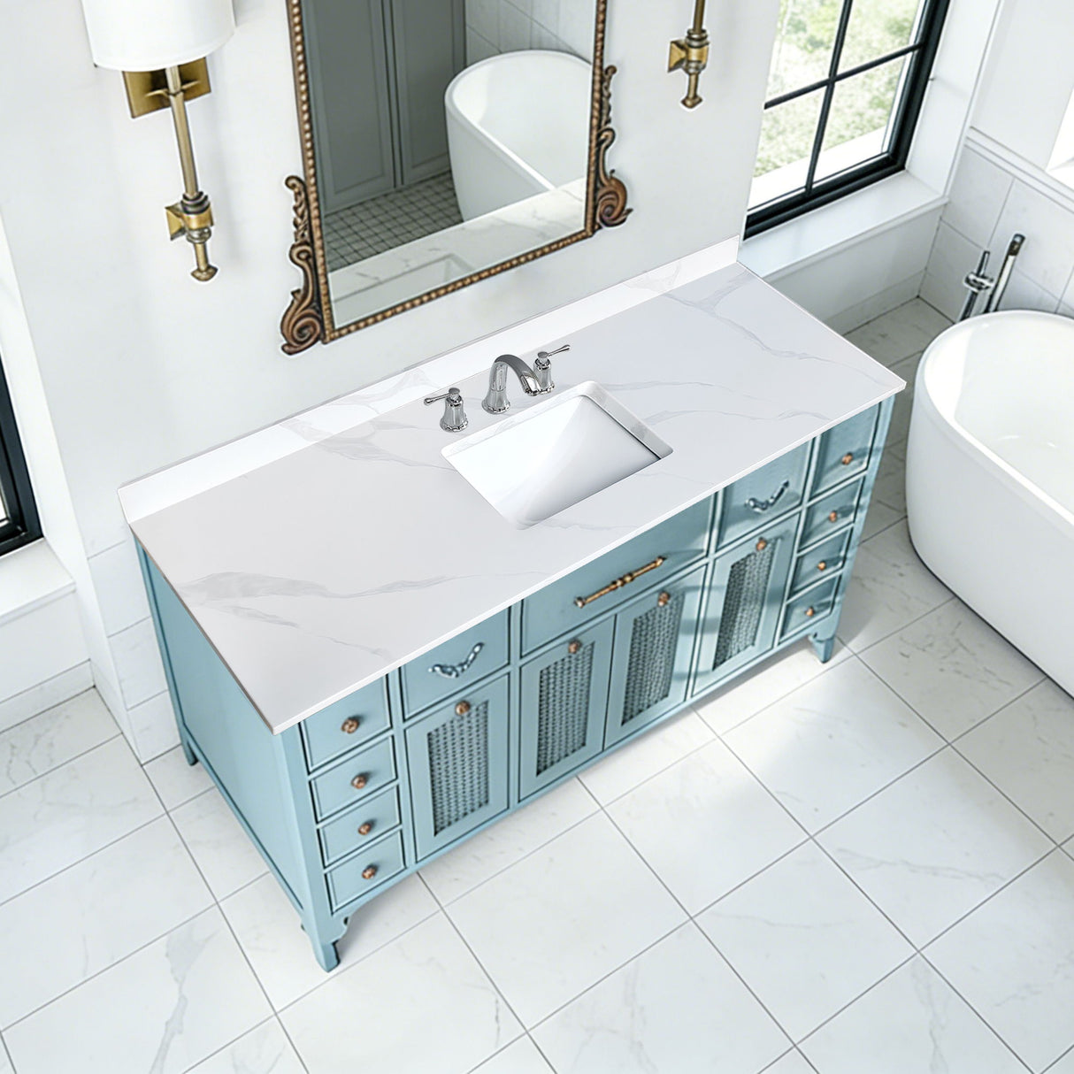 Bathroom Vanity Top With Undermount Sink, 3 Pre Drilled Holes