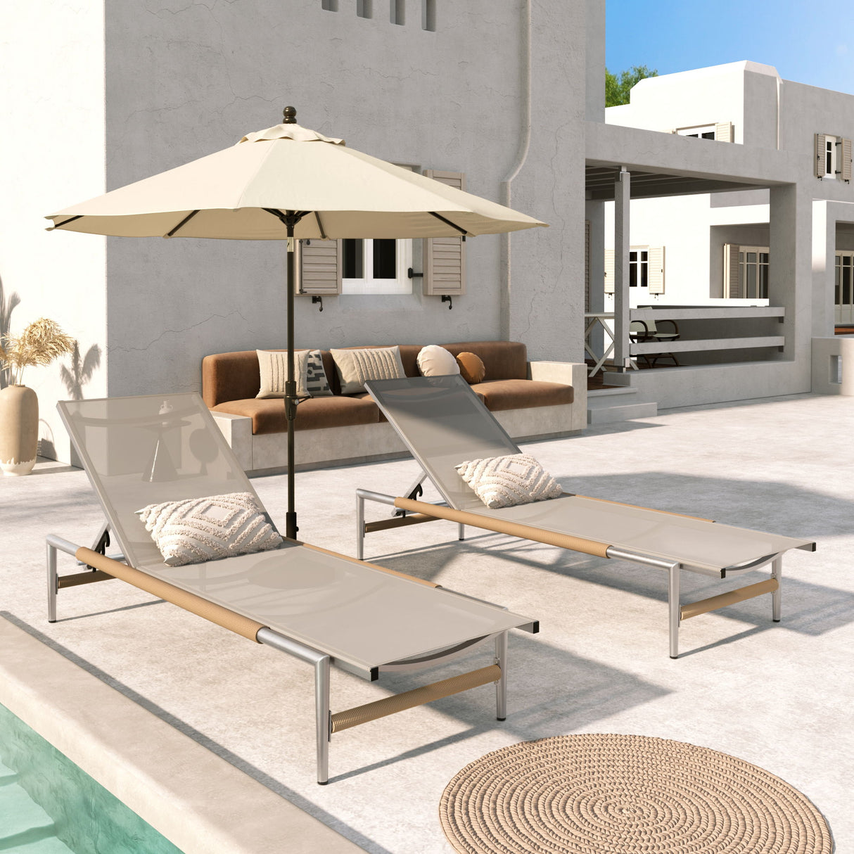 Hargrove - Outdoor Patio Aluminum Chaise Lounge (Set of 2) - Natural / Silver