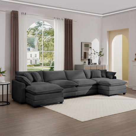 Modular Oversized Cushion Sofa With Ottoman, Low Back, Deep Seating Sofa Set