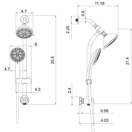 Multi Function Dual Shower Head Shower System With 4.7" Rain Showerhead, 7 Function Hand Shower, Adjustable Slide Bar - Brushed Nickel
