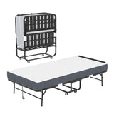 Twin Folding Bed With Adjustable Headboard, Memory Foam For Tall People, Heavy-Duty Portable On Wheels, Easy Assembly - Black