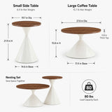 2 Piece Round Coffee Table Set - Walnut / White