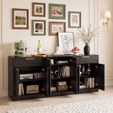 Large Fluted Buffet Sideboard, Wine Bar Storage Cabinet With 6 Doors & 2 Drawers
