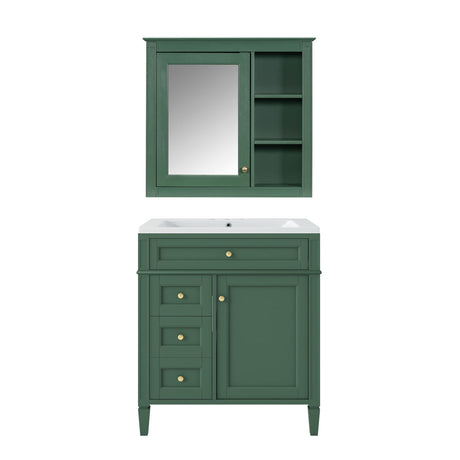 Bathroom Vanity With Medicine Cabinet, Royal Mirror Cabinet, Modern Bathroom Storage Cabinet With 2 Soft Closing Doors And 4 Drawers