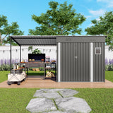 Lean To Shed With Open Sided Pergola, Outdoor Storage Shed & Attached Hardtop Gazebo Combo - Gray