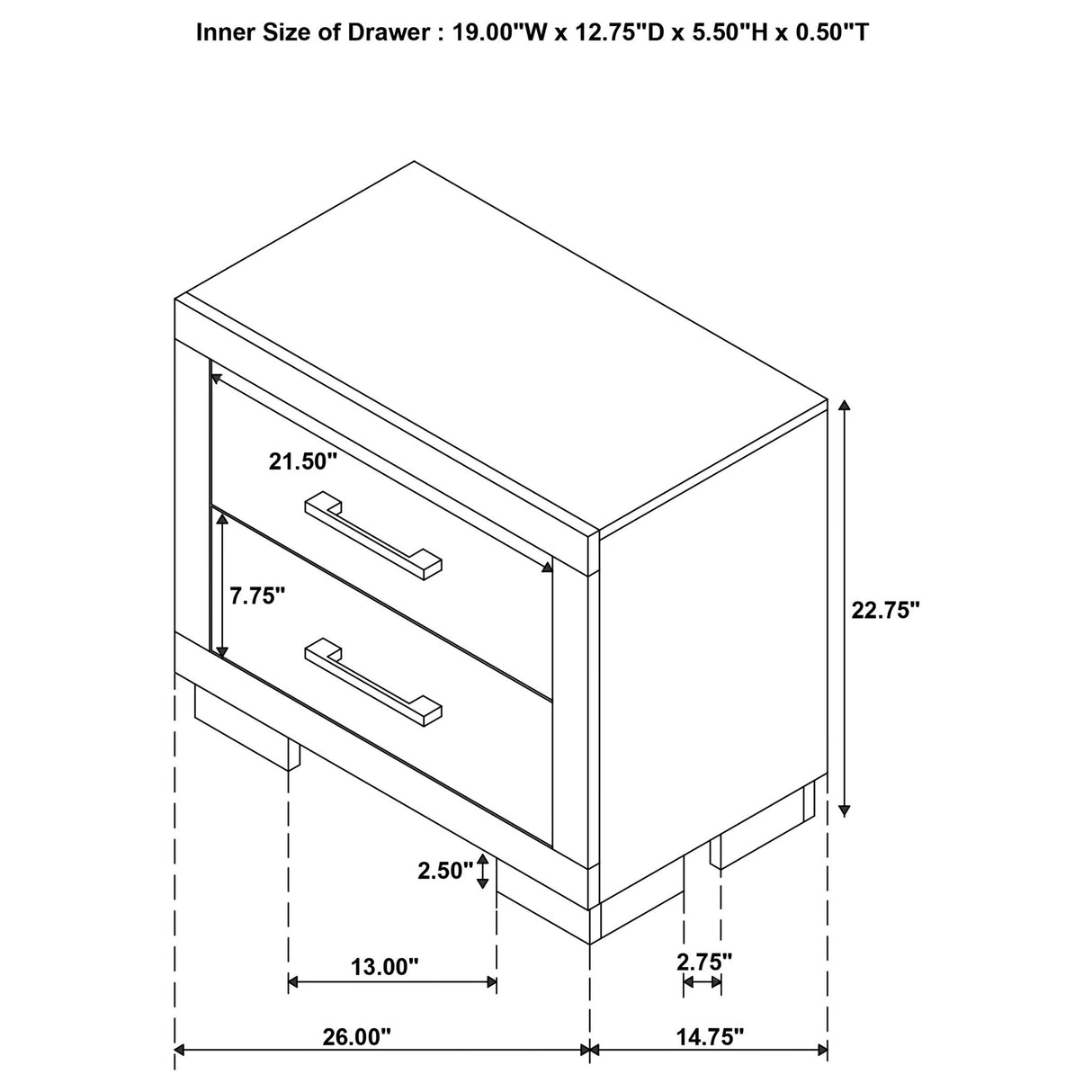 Copper - 2 Drawer Rectangular Nightstand