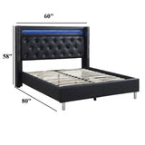 Modern Bed With LED Lights, Charging Port, Tufted Headboard