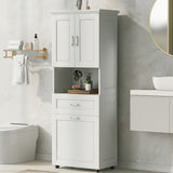 Tall Bathroom Cabinet With Tilt-Out Laundry Basket And Upper Storage