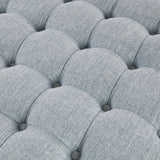 Skirted Tufted Round Ottoman With Button Top - Gray