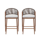 Outdoor 26" Counter Height Metal Frame Counter Stools With Scallop Shaped Backrest & Water Resistant Cushions