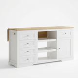 Drop Leaf Kitchen Island With Storage, Power Outlet & Pet Bowl Drawer - White / Light Oak