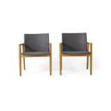 Tranquilize - Outdoor Wooden Club Chair With Woven Wicker Seat And Back (Set of 2) - Light Brown
