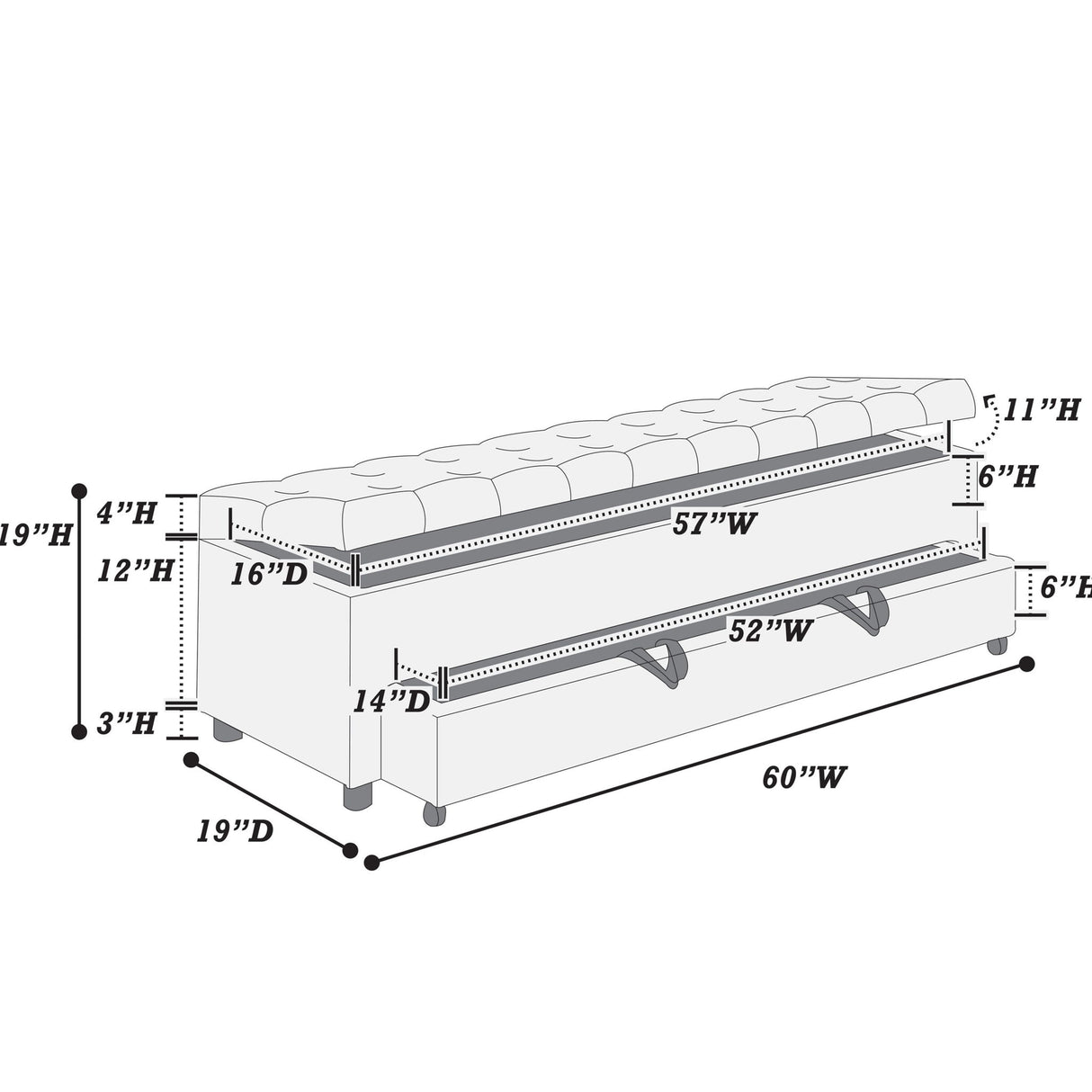Storage Ottoman With Tufted Seat And Underseat Drawer