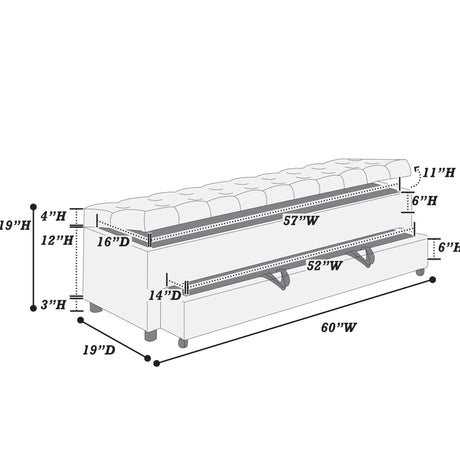 Storage Ottoman With Tufted Seat And Underseat Drawer