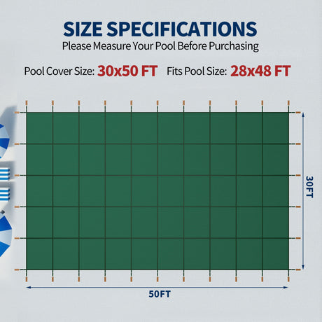 Swimming Pool Safety Cover For Rectangular Pools - Green