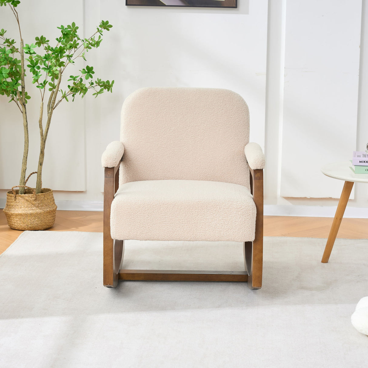 Curved Frame Rocking Accent Chair - Beige / Brown