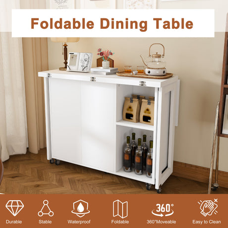 3 In 1 Foldable Side Table With 4 Storage Shelves