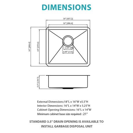 Modern Undermount Stainless Steel Kitchen Sink 16 Gauge, Deep Single Bowl