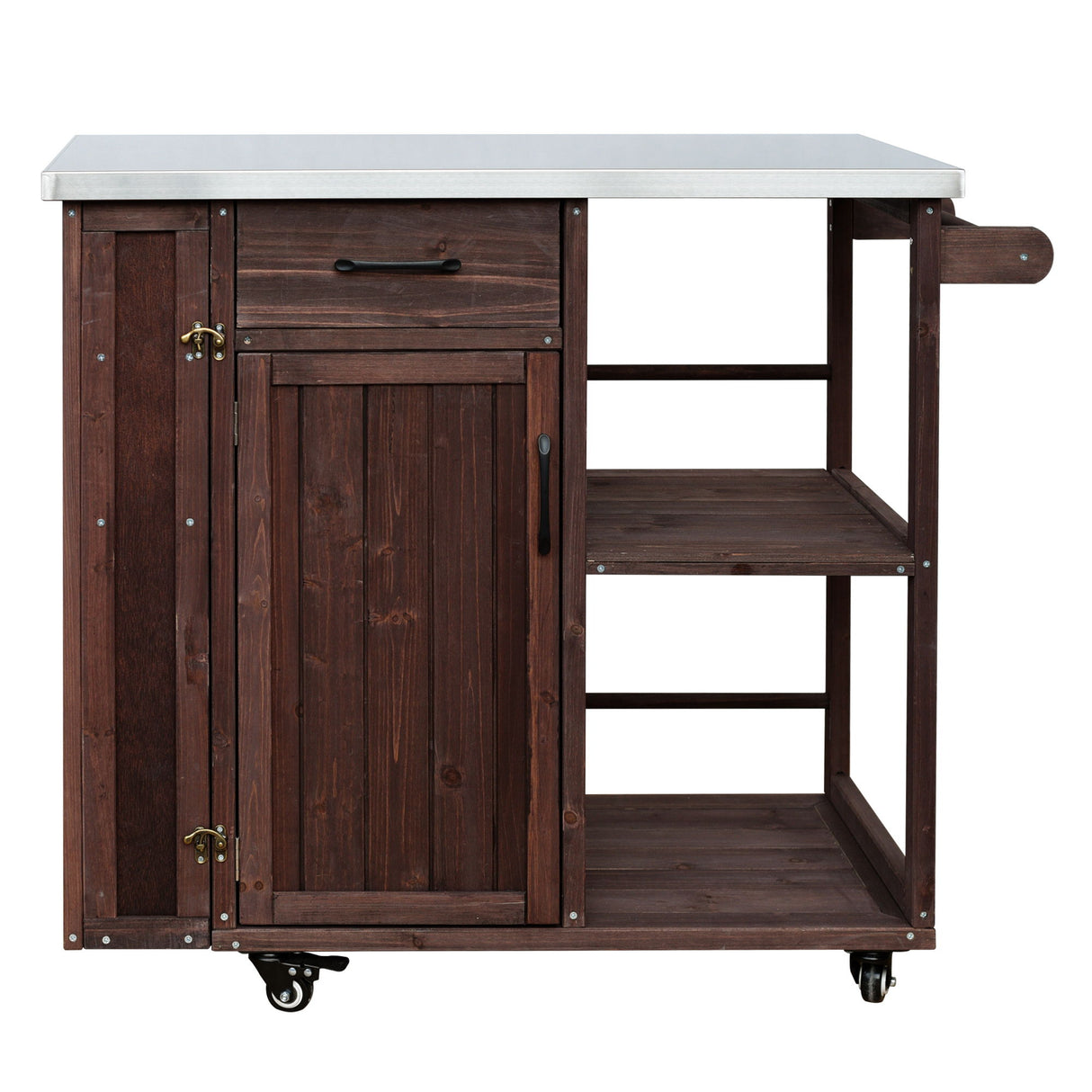 Outdoor Kitchen Island Prep Station With Lockable Wheels, Ample Storage, Towel & Spice Racks