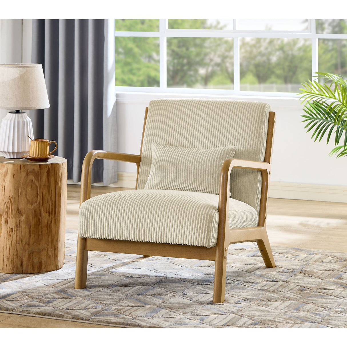 Upholstered Armchair With Back Support Pillow
