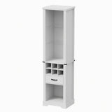 Pantry Cabinet With LED Lights, Wine Rack, Tempered Glass Shelves, And Barn Door Design - White