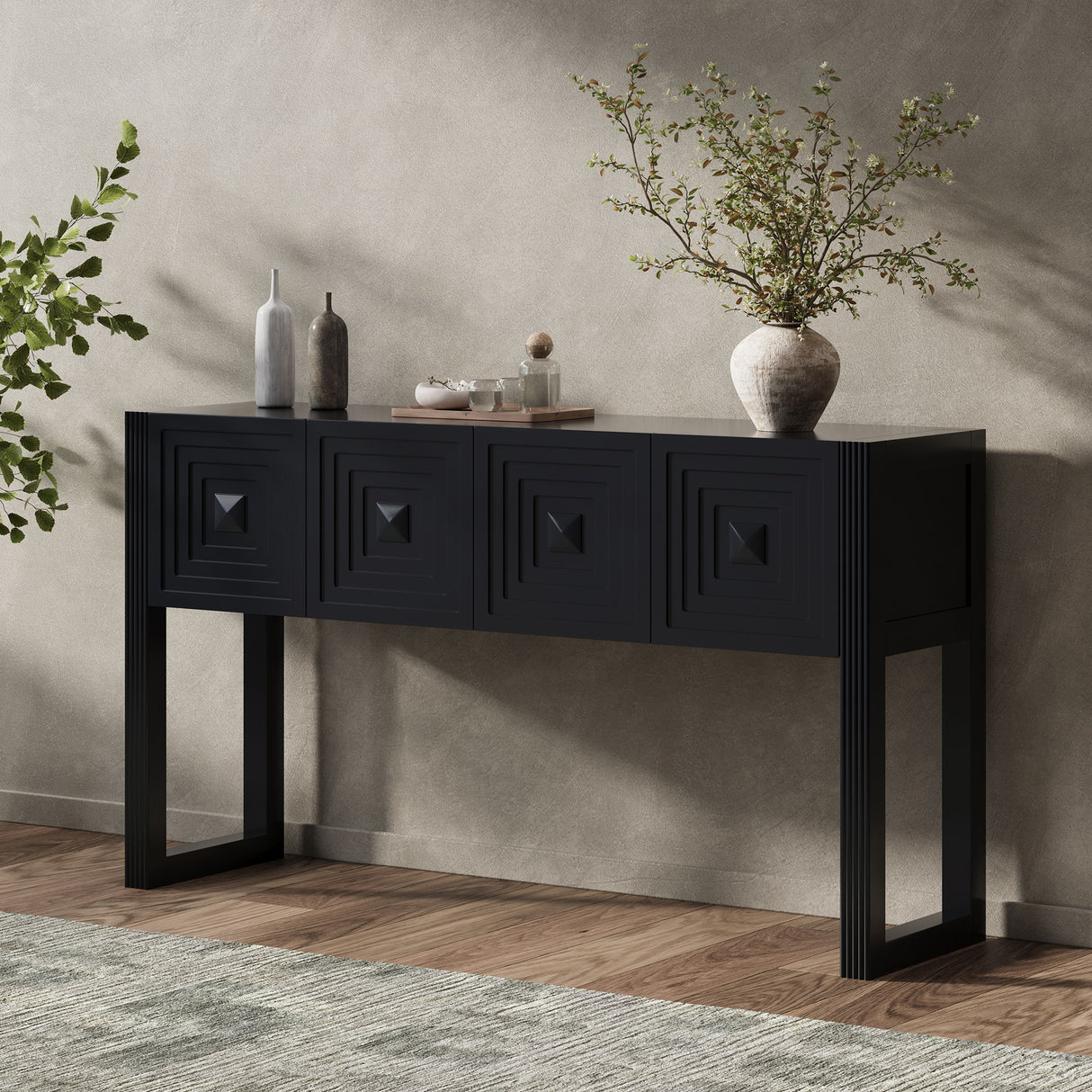 Geometric Carved Console Table With 3 Soft Close Drawers