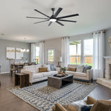 72" Large Design Ceiling Fan With Smart Remote Control, 6 Wind Speed DC Motor For Living Room - Black
