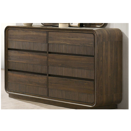 Flair Rounded Edges 1 Piece Dresser, 6 Drawer Storage Bedroom Furniture - Brown
