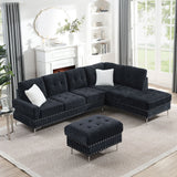 L-Shaped Sectional Sofa With Chaise And Storage Ottoman, Includes 2 Pillows