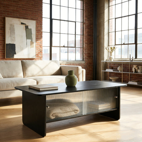 Rectangular Coffee Table With Sliding Door Storage Center