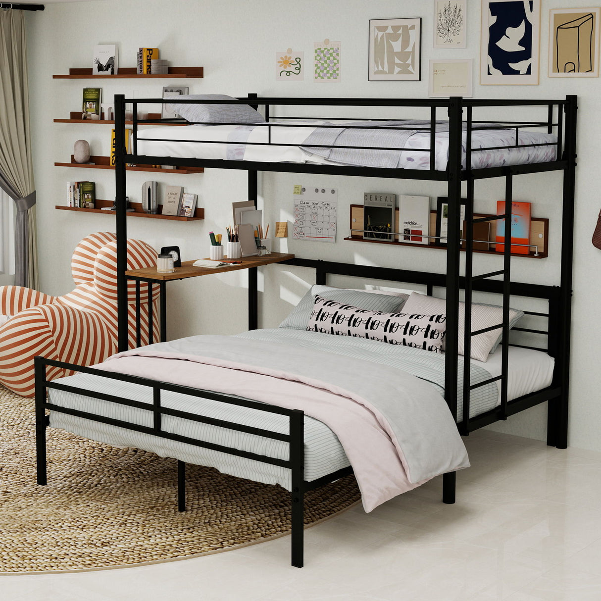 Bunk Bed With Built In Desk & Guardrail Frame