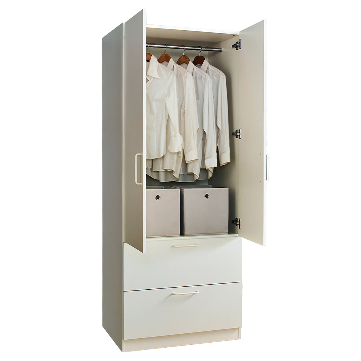 Emma - 2 Door Closet With 2 Drawers And Hanging Bars - White