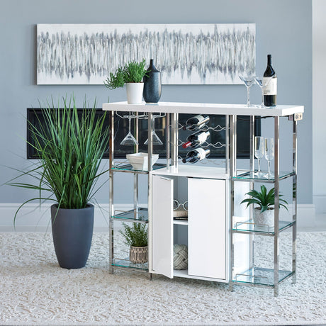 Parsley - 2 Door Bar Cabinet With Built In Charging Ports - Glossy White
