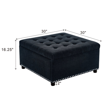 Square Tufted Storage Ottoman With Nailhead Trim