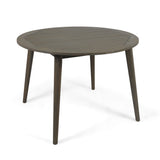 Round Outdoor Patio Table With Slatted Top - Gray