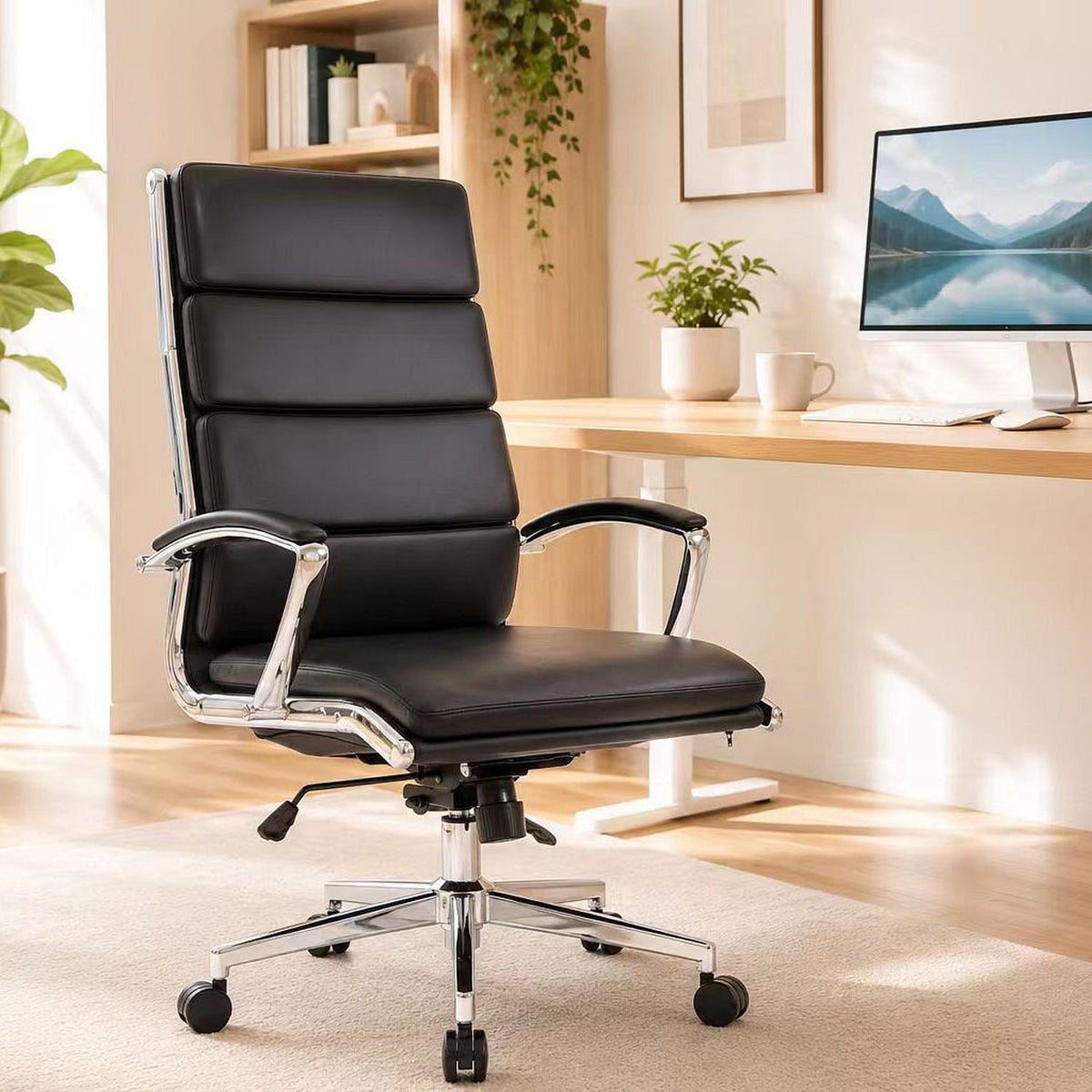Breathable Mid Back Swivel Computer Chair With Foldable Armrest - Black