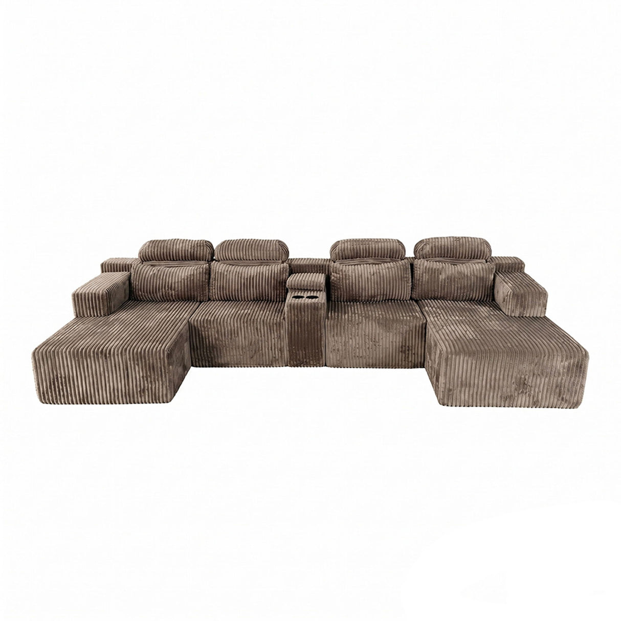 U-Shaped Sectional Sofa With Chaise Lounge And Cup Holders