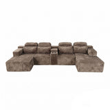 U-Shaped Sectional Sofa With Chaise Lounge And Cup Holders