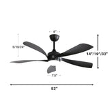 Ceiling Fan With 3 Color Dimmable 5 Blades Remote Control Reversible DC Motor And LED Light - Black