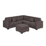 Upholstered L - Shaped 4 Piece Sectional Set With USB, Cocktail Ottoman
