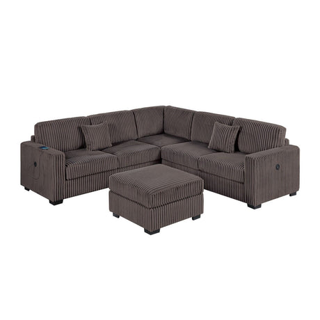 Upholstered L - Shaped 4 Piece Sectional Set With USB, Cocktail Ottoman