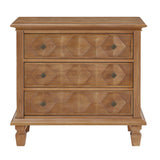Nightstand With Charging Station, 3 Drawer Bedside Table - Natural Wood