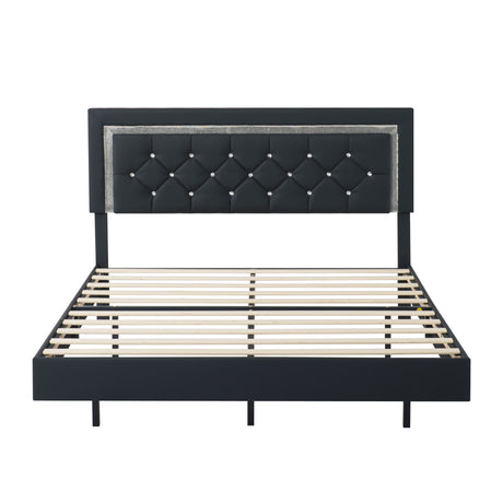 Platform Bed Frame With Adjustable Upholstered Headboard, RGB LED Lights, No Box Spring Needed