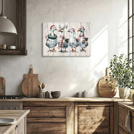 Framed Vintage Duck Wall Art Print, Christmas With Ornaments Watercolor Canvas Poster Wall Decor - Red Buffalo Check