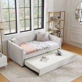 Upholstered Daybed With Trundle With Vertical Stripes