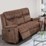 1 Piece Manual Motion Sofa Console Loveseat With Plush Back Cushion And Hidden Cup Holder - Walnut